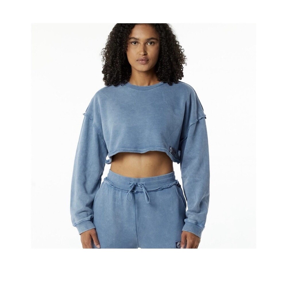 Alphalete Women's Terry Oversized Crop Pullover - Celestial Blue , Size Large